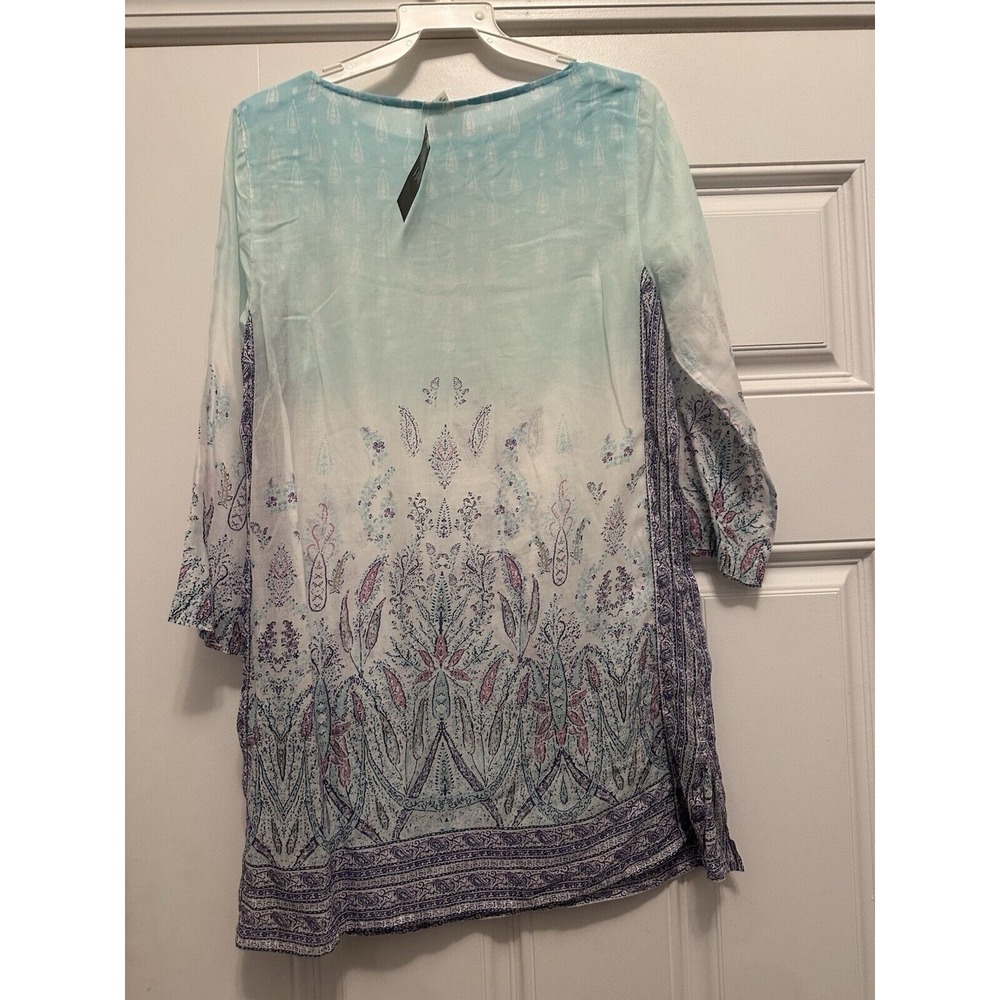 J Jill Women's Size XS Tall Purple White Blue‎ Print 3/4 Sleeve Pullover Tunic
